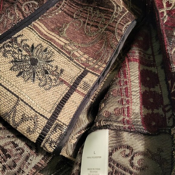 Dress Barn Burgundy Tan Beige Fall Colors Tapestry Zip Up Blazer Size Large - Picture 10 of 12